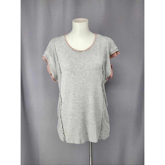 Anthropologie Dolan Shirt Womens Medium Gray Pink Raw Edge Knit Tee Made USA - Picture 1 of 10